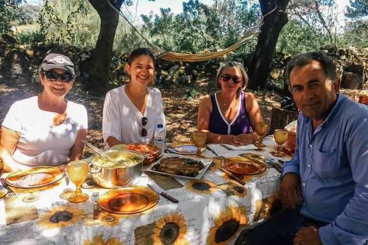 People enjoying a lunch in a farm