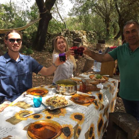 People enjoying a lunch in a farm