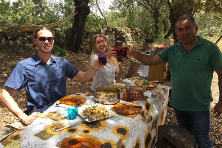 People enjoying a lunch in a farm