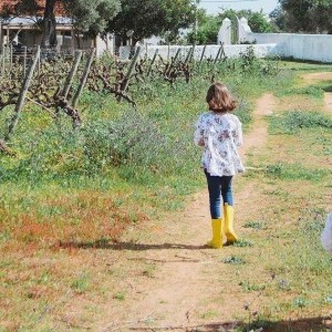 family walking in a farm