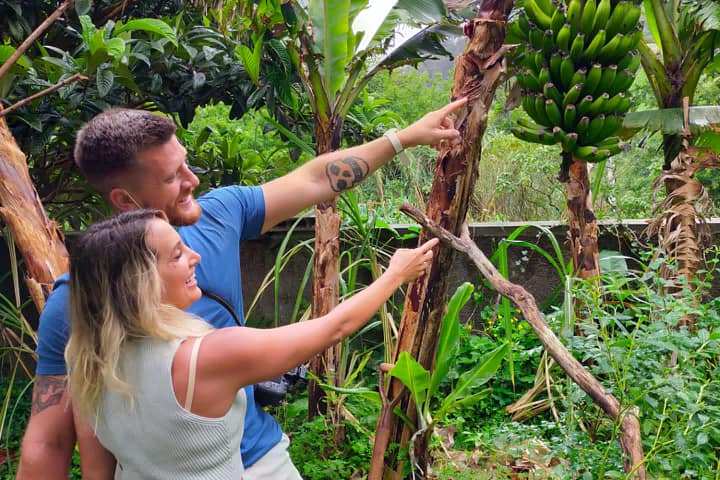 a young girl standing next to a tree
