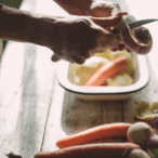 a close up of a person holding food