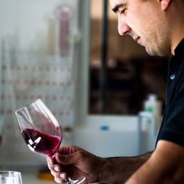 a man holding a glass of wine