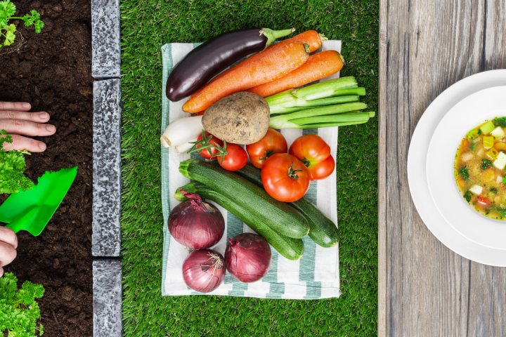 a bunch of food sitting on top of a wooden table