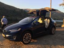 Tesla electric car in Douro Valley wine tour from Porto