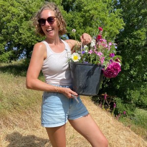 Cutting seasonal flowers during a bouquet workshop in Algarve Portugal