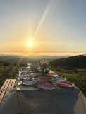 Sunset picnic table details with warm light in the Monchique hills