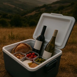 Curated picnic snacks and drinks packed in a stylish cooler box