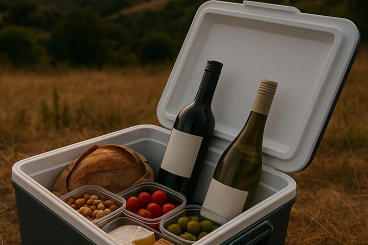 Curated picnic snacks and drinks packed in a stylish cooler box