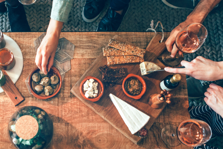 Portuguese petiscos and wine tasting table at near Porto