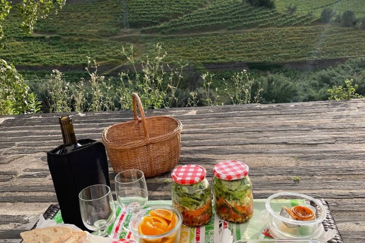 Port wine tasting with cheese and bread Douro Portugal