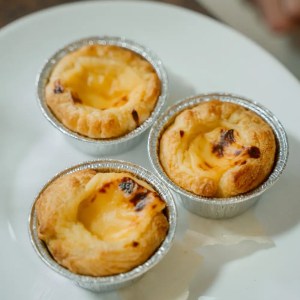 Fresh baked pastel de nata tasting Madeira