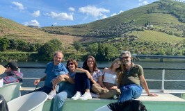Douro River cruise ship entering the Bagauste Dam lock in the Douro Valley, Portugal
