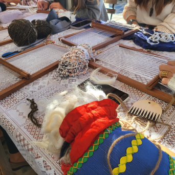 Traditional wooden handloom set up outdoors in the Algarve countryside