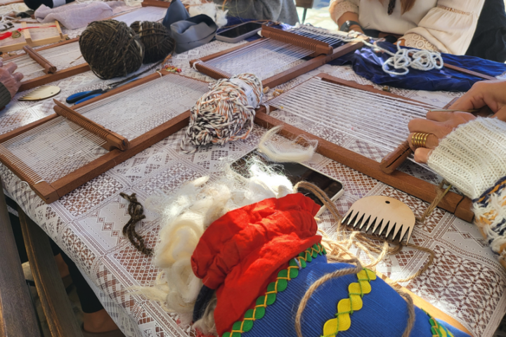 Traditional wooden handloom set up outdoors in the Algarve countryside